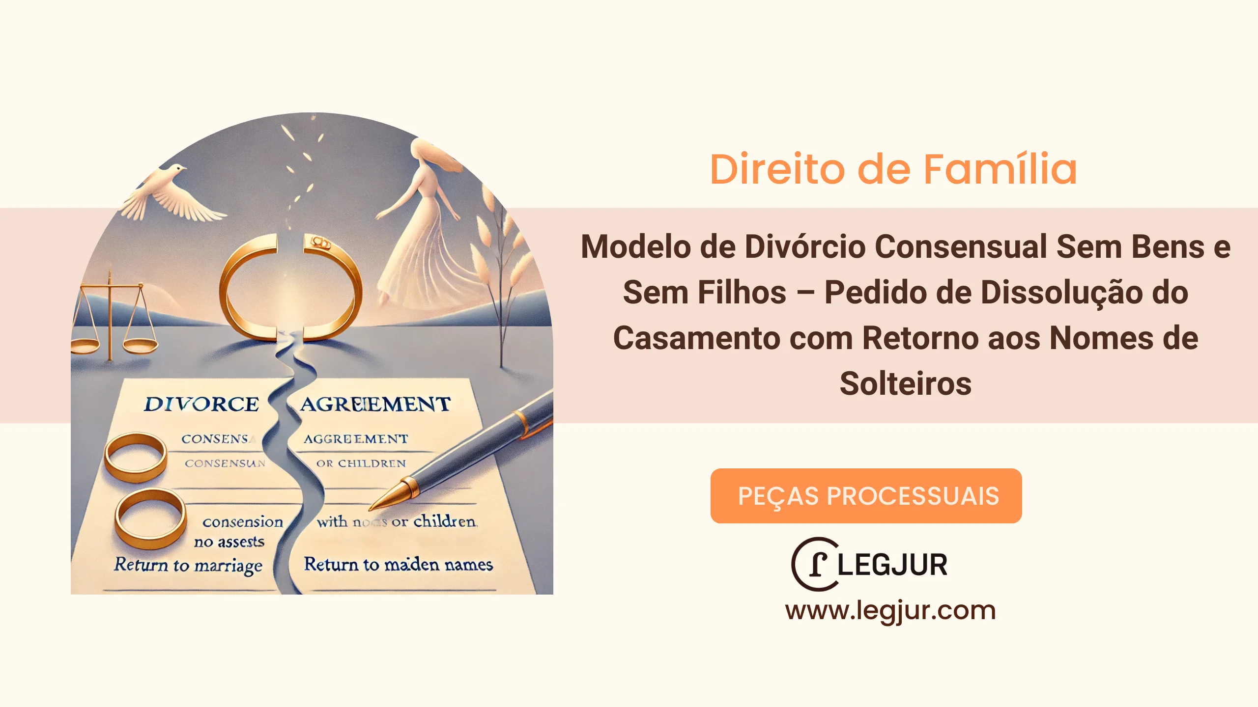 Modelo de Divórcio Consensual Sem Bens e Sem Filhos – Pedido de Dissolução do Casamento com Retorno aos Nomes de Solteiros