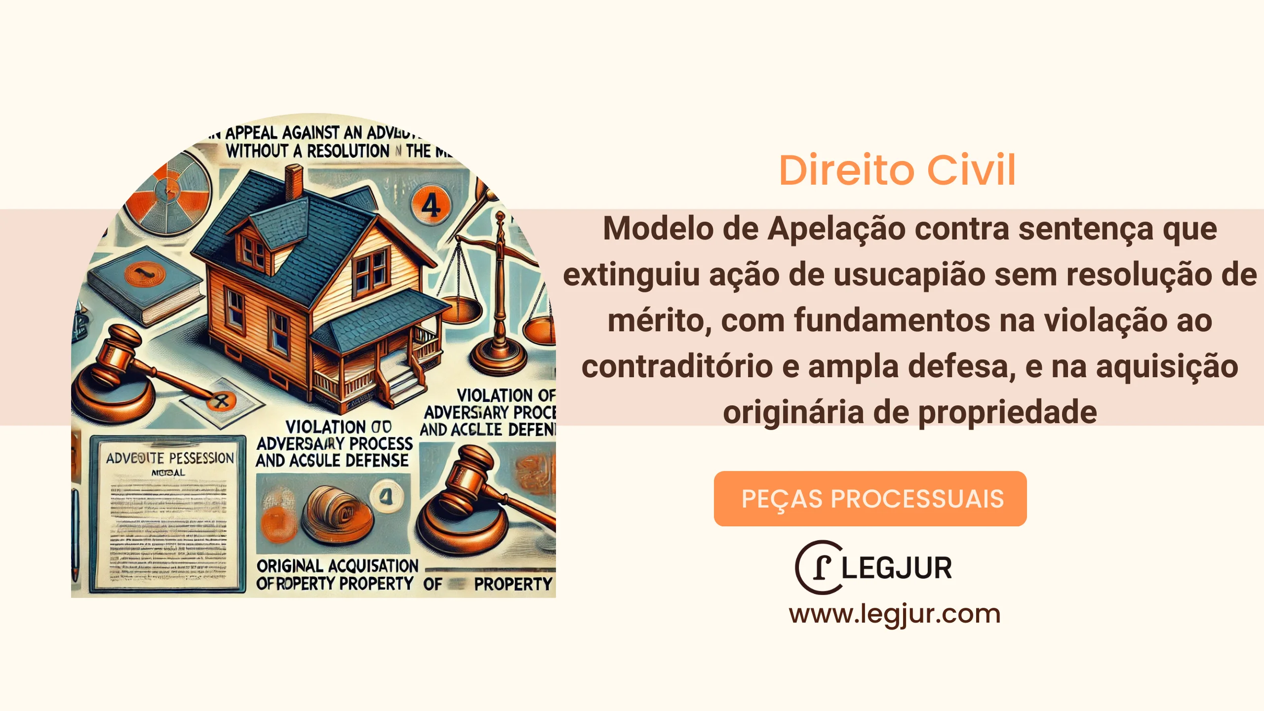 Modelo de Apelação contra sentença que extinguiu ação de usucapião sem resolução de mérito, com fundamentos na violação ao contraditório e ampla defesa, e na aquisição originária de propriedade