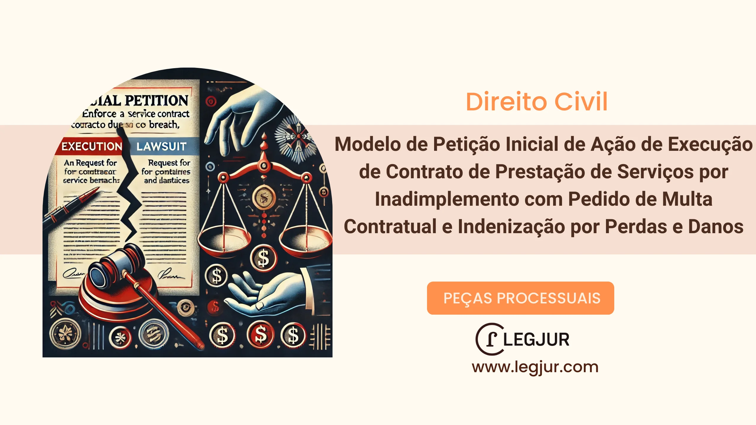 Modelo de Petição Inicial de Ação de Execução de Contrato de Prestação de Serviços por Inadimplemento com Pedido de Multa Contratual e Indenização por Perdas e Danos