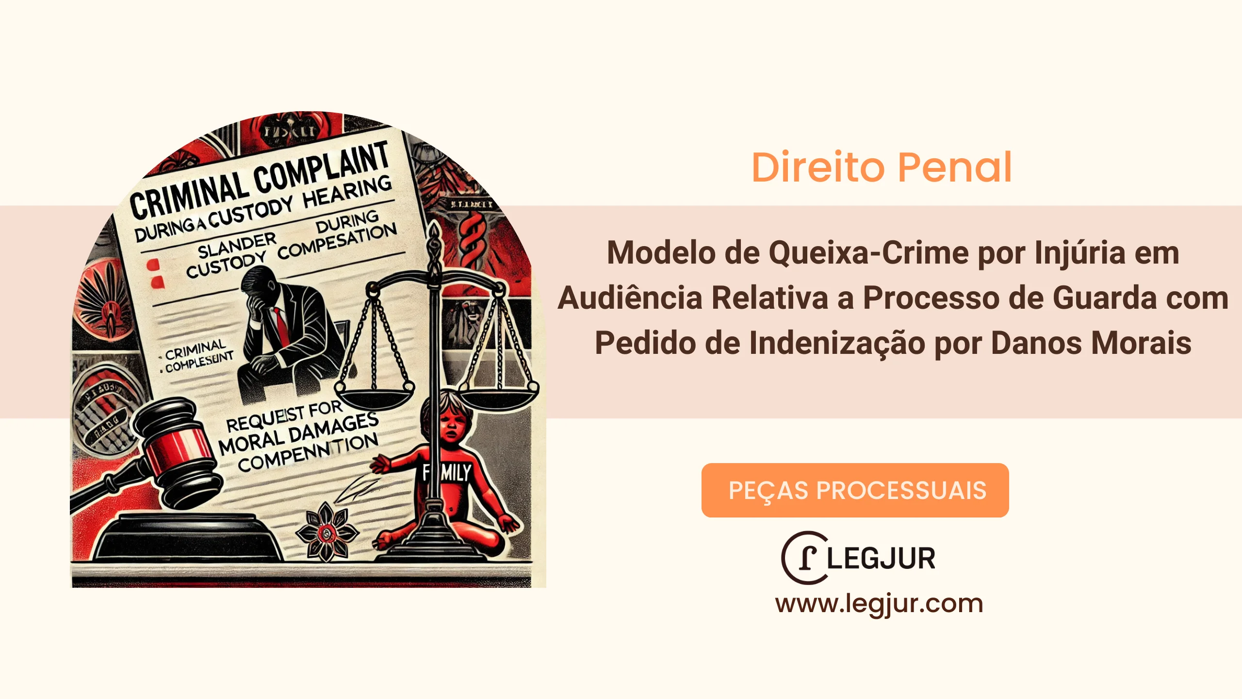 Modelo de Queixa-Crime por Injúria em Audiência Relativa a Processo de Guarda com Pedido de Indenização por Danos Morais