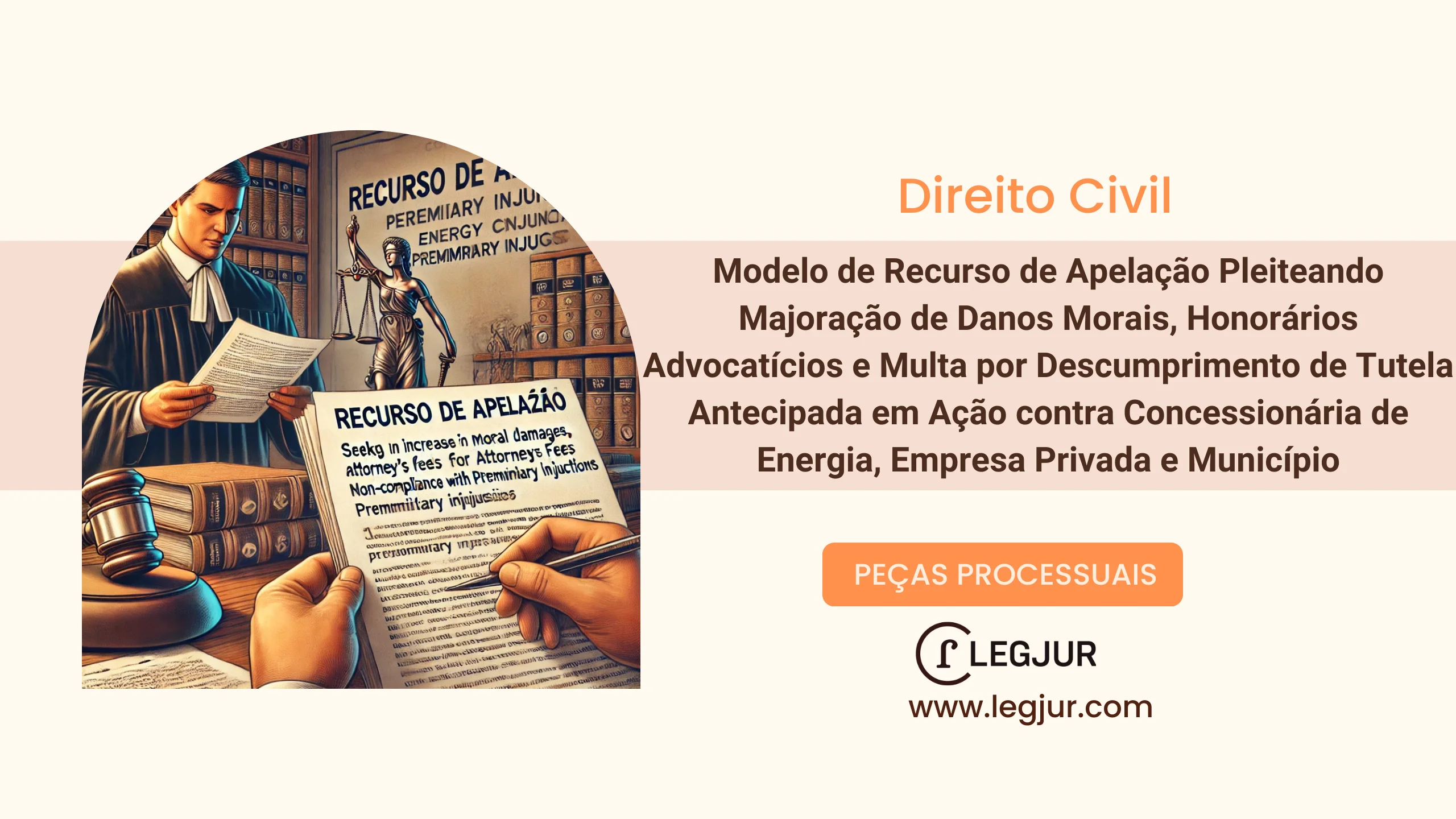 Modelo de Recurso de Apelação Pleiteando Majoração de Danos Morais, Honorários Advocatícios e Multa por Descumprimento de Tutela Antecipada em Ação contra Concessionária de Energia, Empresa Privada e Município